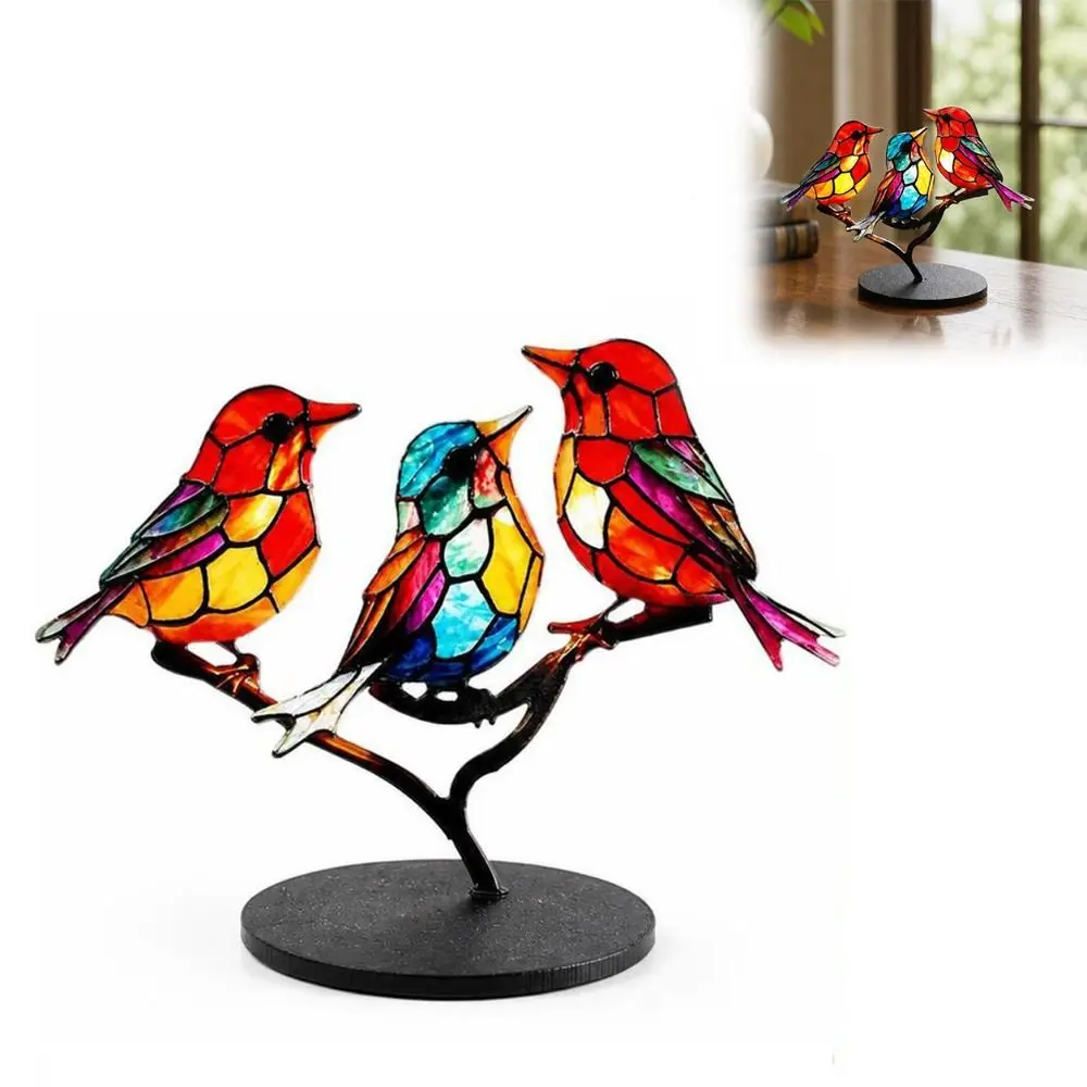 2D Acrylic Bird Ornament Smooth Surface Branch Bird Decorative Bird Figurine Double Sided Bird on Branch Ornament