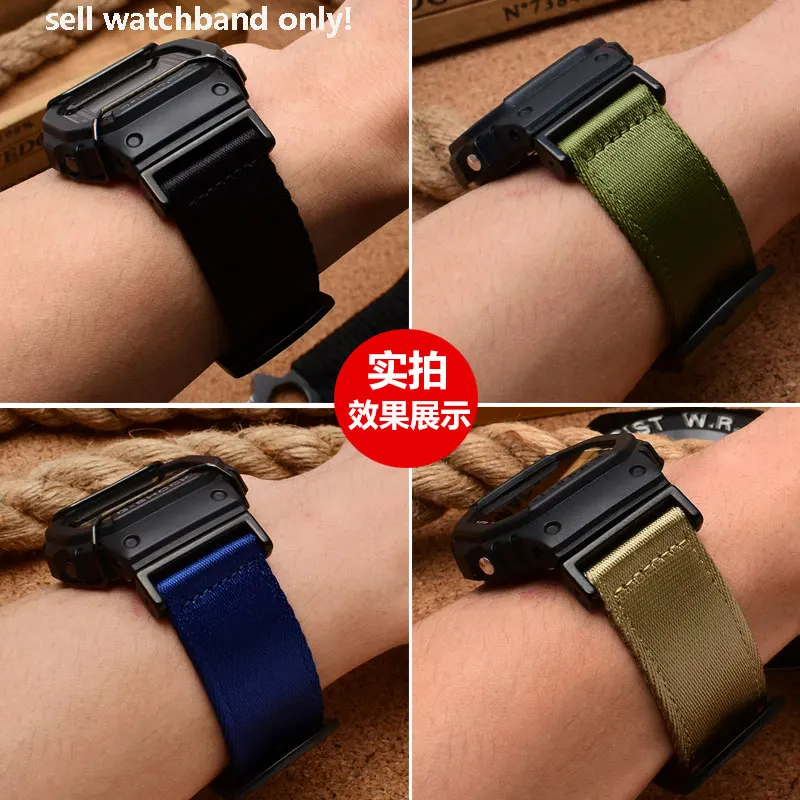 For Casio Watchband GA110/100/120 GM/GA2100 DW-5600 GW-B5600 GW-M5610 Modified Nylon Canvas Strap with Metal Connector bracelet