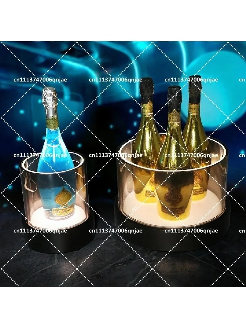 Round Ice Bucket with Acrylic Body and Metal Base for KTV Bar Party Wine Chilling
