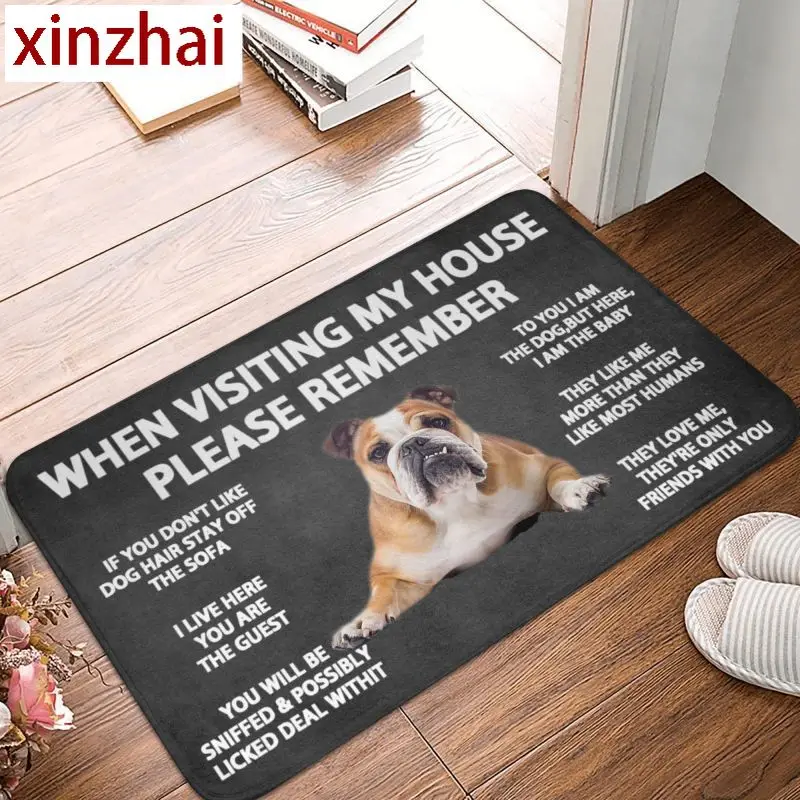 Please Remember English Bulldog House Rules Doormat Non-Slip Bath Kitchen Mat Toilet Door Floor Entrance Carpet Rug