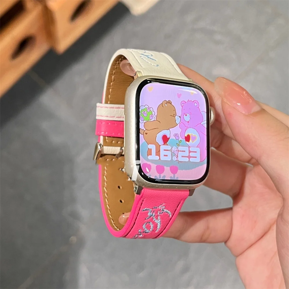 Bracelet papillon en cuir brodé pour Apple Watch, bracelet souple Ultra Coussins, Apple Watch 9 8 7 6 5 4 3 2 SE, 41mm, 49mm, 45mm, 42mm, 40mm, 38mm