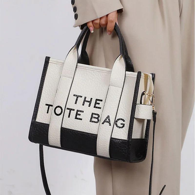 New Double Patchwork Color PU Letter Bag Women Women's Bag Single Shoulder Crossbody Fashion Handbag Tote Bag Tote Bag