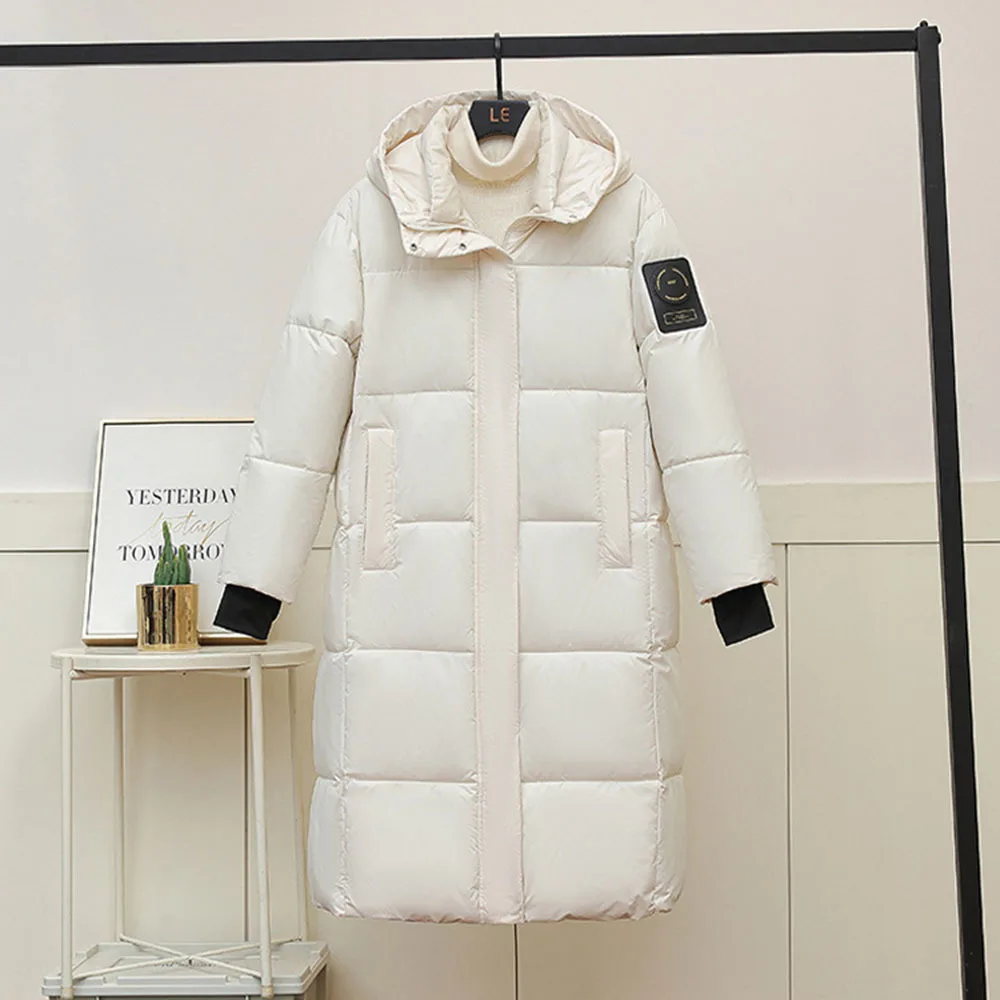 Autumn Long Parkas Women Black Simple Cotton Jackets Fashion Casual Loose Warm Thicken Coat Winter Prevalent OL Hooded Outerwear