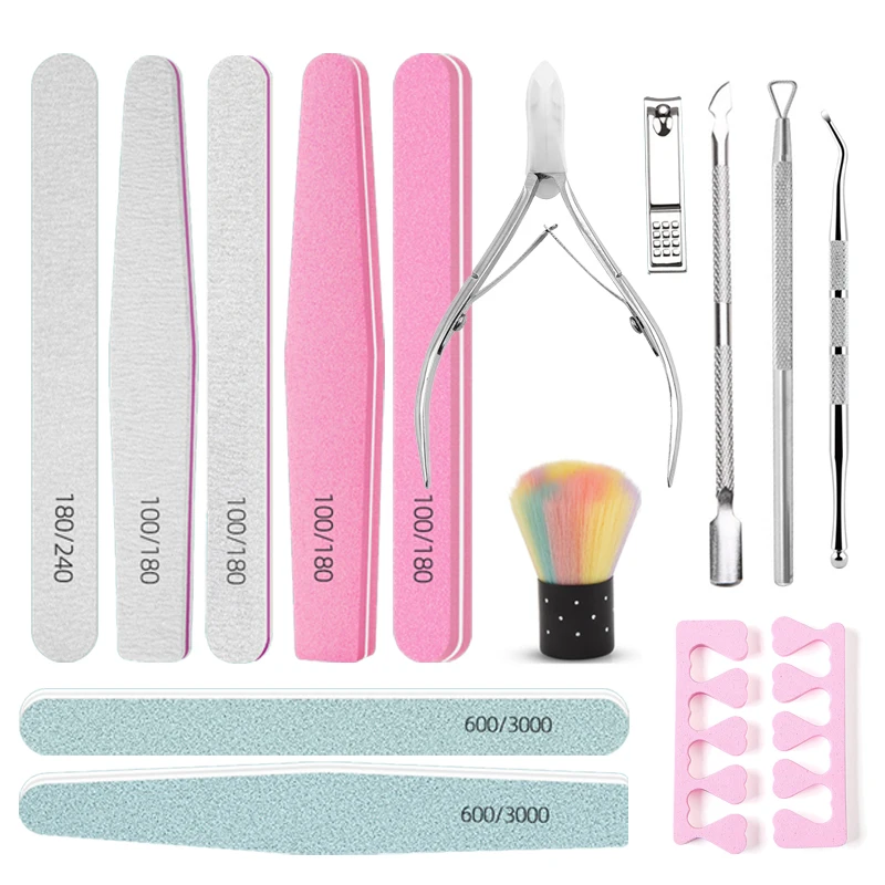 Professional Manicure Set with Nail Files Buffer Cuticle Nipper & Pusher Cleaning Brush Manicure Tools Multi-Function Nail Care