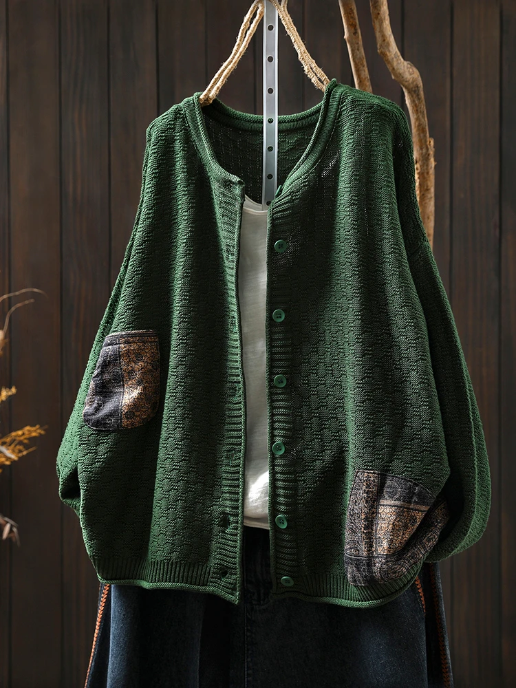 100% algodão feminino manga longa malha cardigan nova chegada 2025 outono estilo vintage o pescoço solto feminino casual blusas m1883