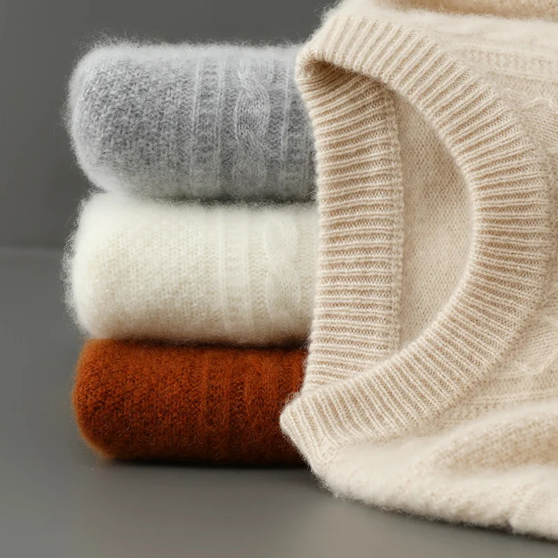 

Осенне-зимний утепленный вязаный свитер с круглым вырезом, мужской свободный молодежный базовый слой для отдыха, пуловер из 100% мериносовой шерсти, топ