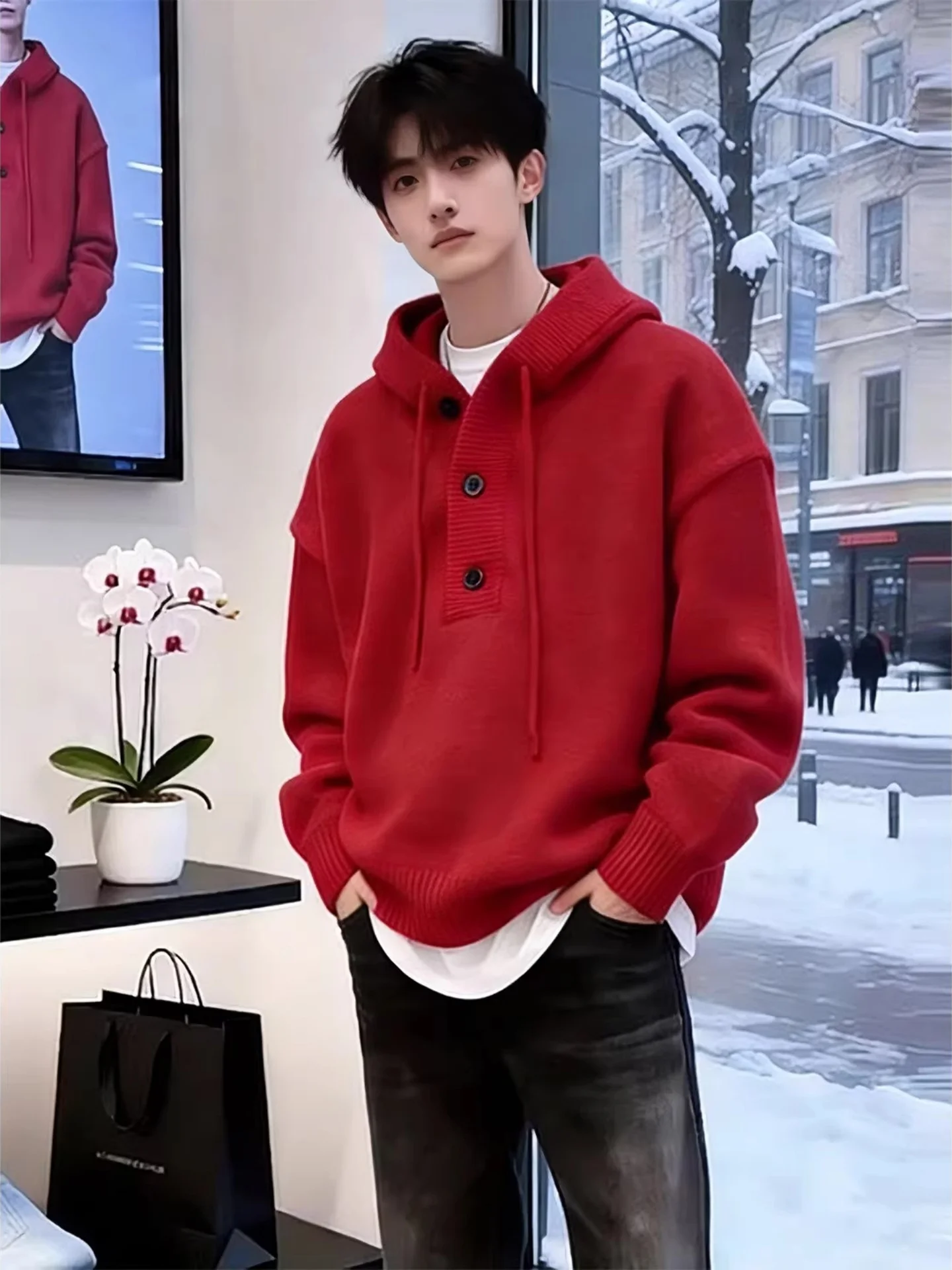 

Retro American Hooded Knitwear Thiened Winter Leisure Men Women Sweater Outerwear Home Campus Outdoor Daily Commuting op