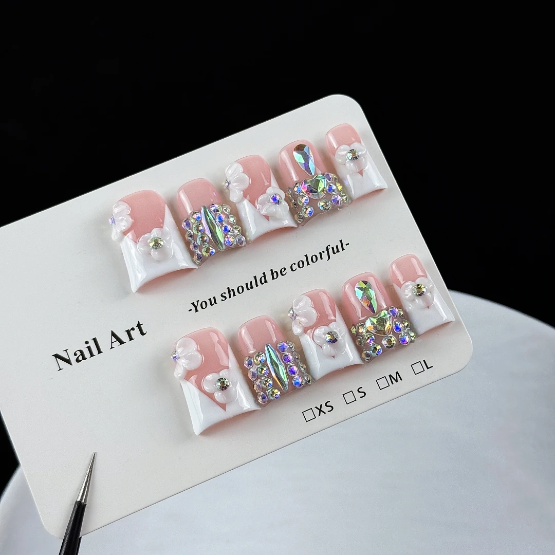 10pcs High-end Fashionable and luxurious style, hand-painted three-dimensional patterns, dazzling full of diamonds handmade fake