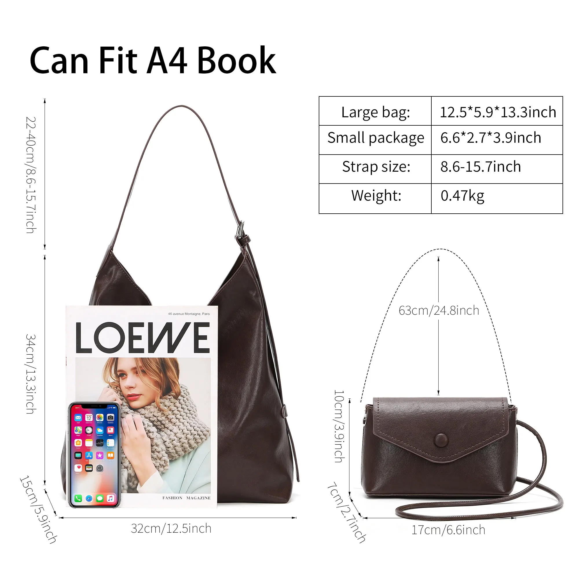 حقائب كتف للنساء محفظة كبيرة لينة مترهل حقيبة يد عادية العمل السيدات مقبض علوي حقيبة 2 قطعة حزام قابل للتعديل #3