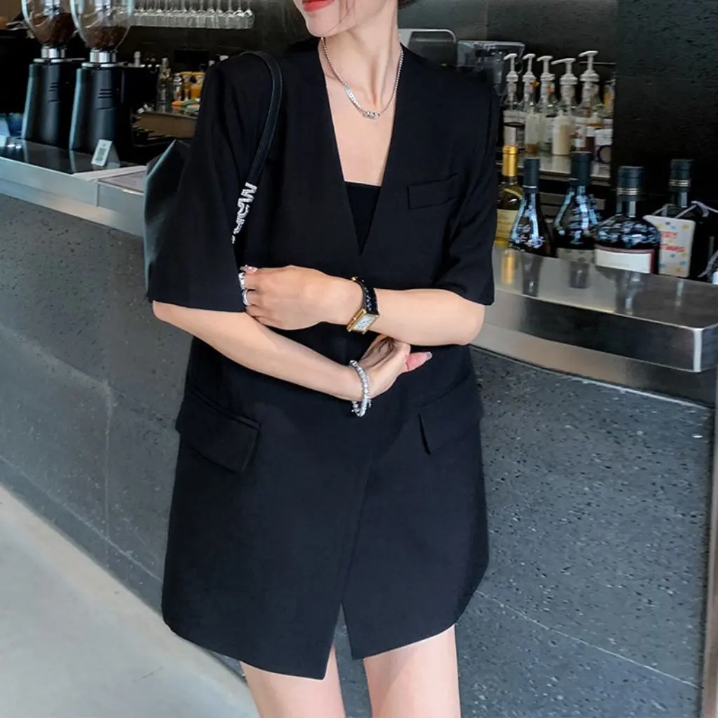 

Women's Korean-Style Thin Suit Jacket Summer Short-Sleeved Loose Draped Middle-Sleeved Top Small Formal Wear