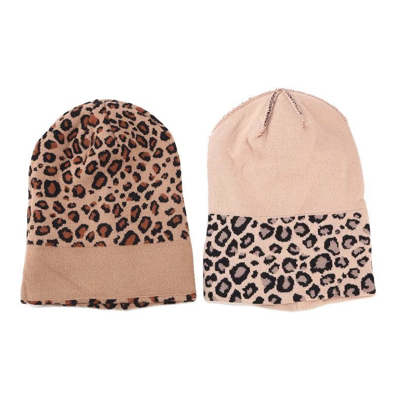 Europe fashion winter knitted hat women outdoor beanie warm leopard print cold hat with thick ear protection knitted hat men