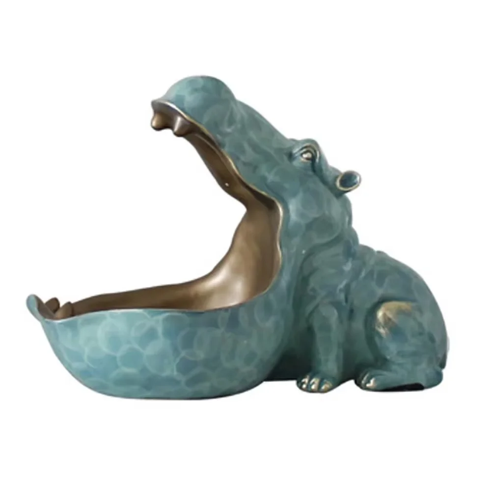 YuryFvna Hippo Statue Resin Hippopotamus Figurine Sculpture Sundries Key Candy Container Home Table Office Decoration Gift