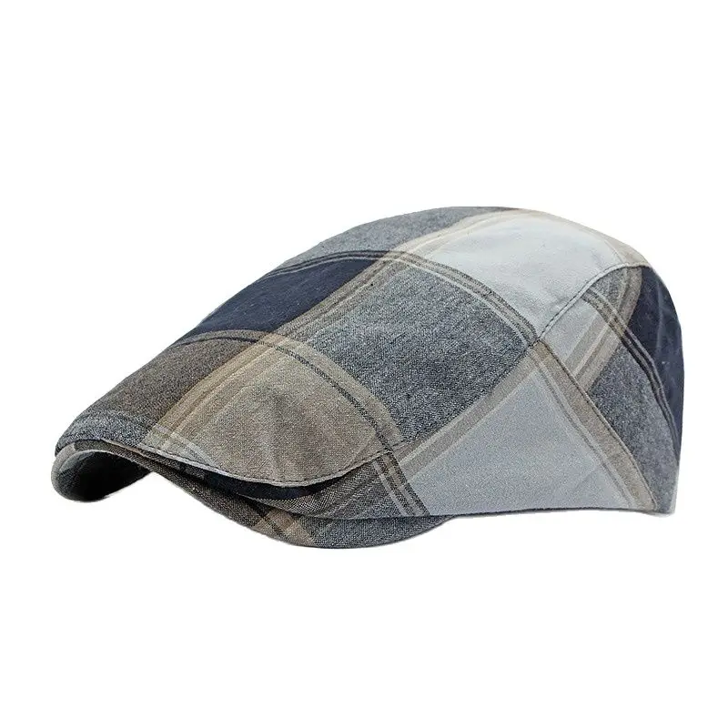 

LDSLYJR Four Seasons Cotton Plaid Print Newsboy Caps Flat Peaked Cap Men and Women Painter Beret Hats 138