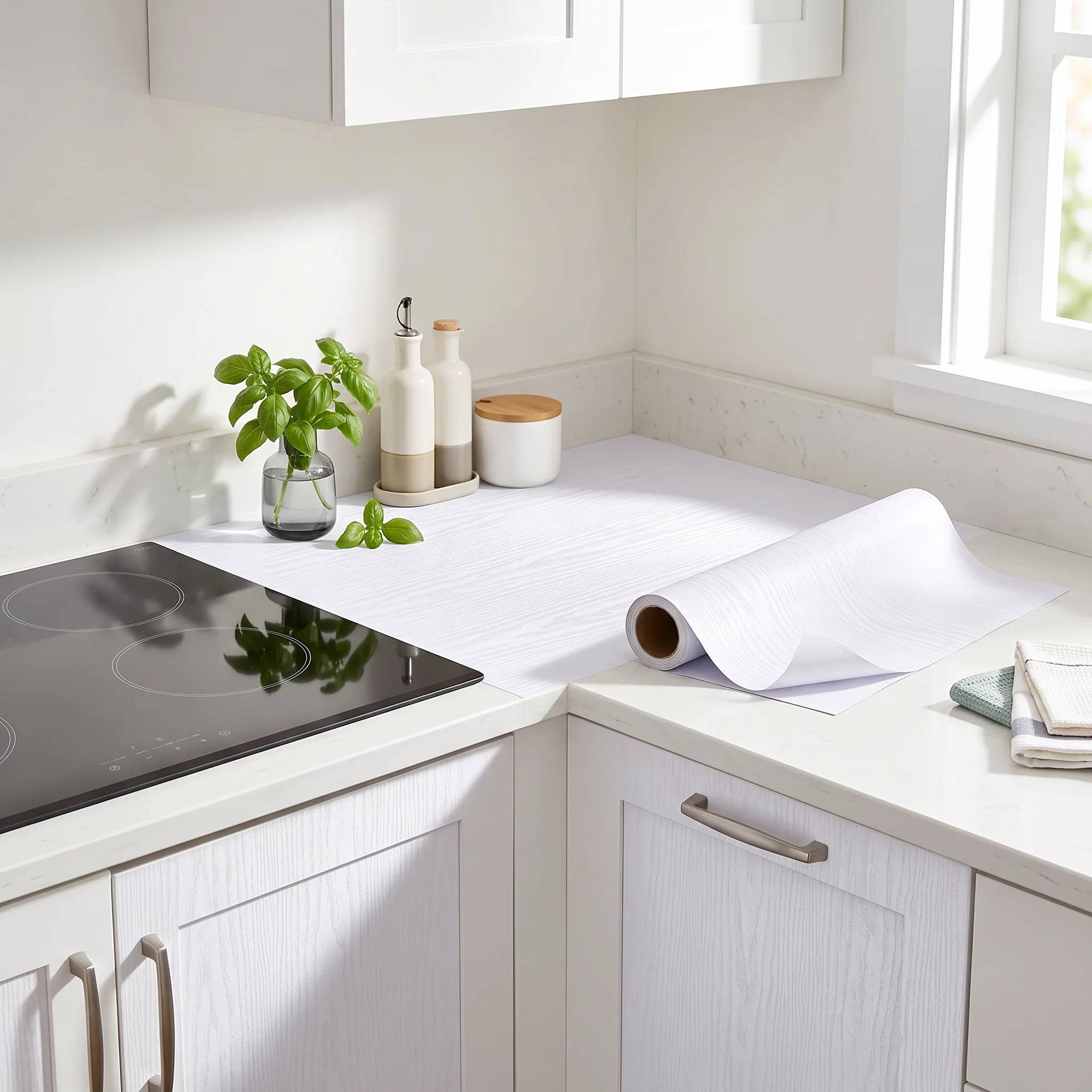 55CM Width White Wood Grain Self‑Adhesive Contact Paper Waterproof Removable Vinyl Film for Kitchen Cabinet Furniture Decoration