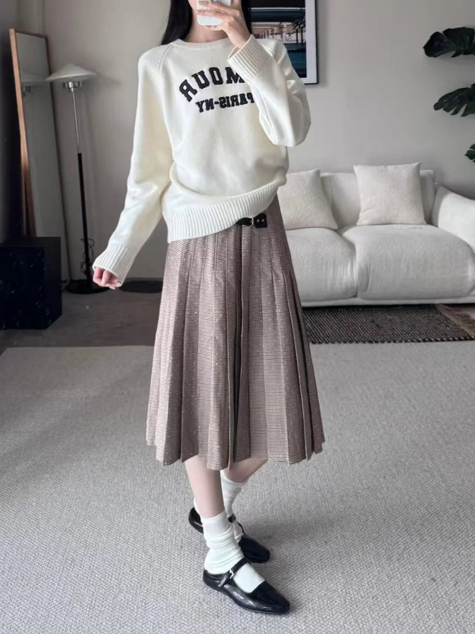 

Fall/Winter Women O-Neck Letter Embroidery Raglan Long Sleeve Solid Sweater Loose Soft Daily Casual Knit Pullover