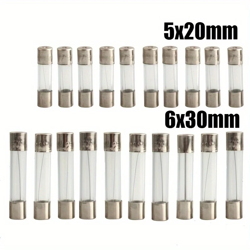 10pcs 5*20mm/6*30mm Fast Blow Glass Tube Fuses 250V 0.2-30A AMP Fuse