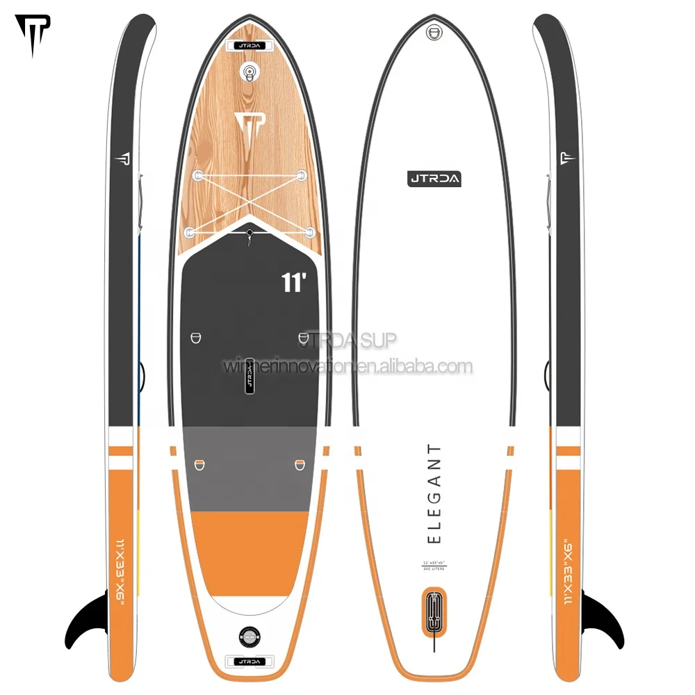 2024 11ft Elegant Design Water Play Wooden Grain Sup Bamboo Paddle Board Surfing Inflatable Wood Design Sup Paddle Board
