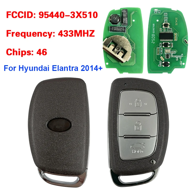 

CN020001 3Button Remote Key For Hyundai Elantra 2014+ Smart Key DVI-MDFGE03 PCF7952A 433MHz PN:95440-3X510 Keyless Go
