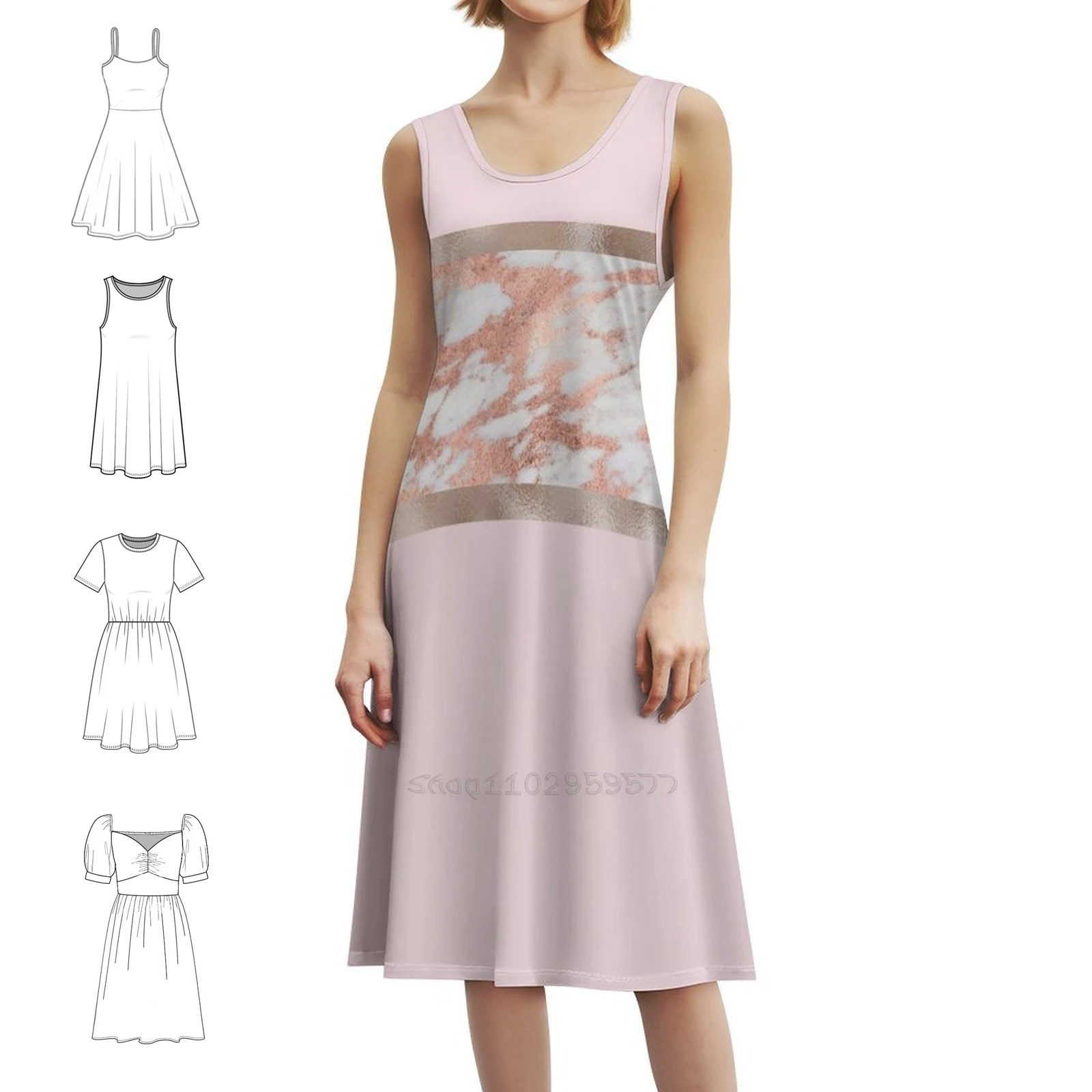 

Strawberries And Cream-Rose Gold Marble Floral Smock Dress For Women Spring Summer Casual Dress For Party Blush Peach Pink And