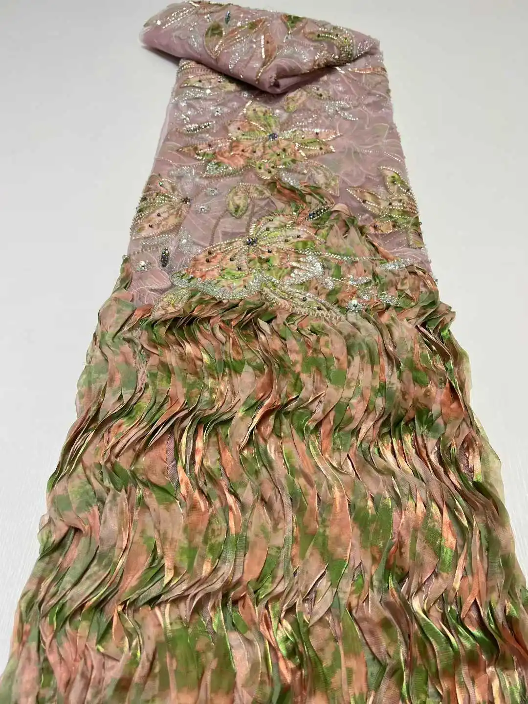 

Африканская кружевная ткань с 3D цветочными бусинами, 2021, высокое качество, французская нигерийская тюлевая ткань с вышивкой блестками для шитья свадебного платья