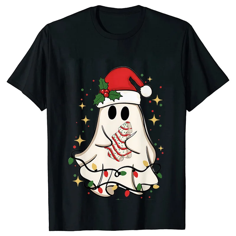 Weihnachtsgeist Kurzarm Niedlicher Geist Bedrucktes Damen Lässiges und bequemes Kurzarm-T-Shirt Party Damenbekleidung