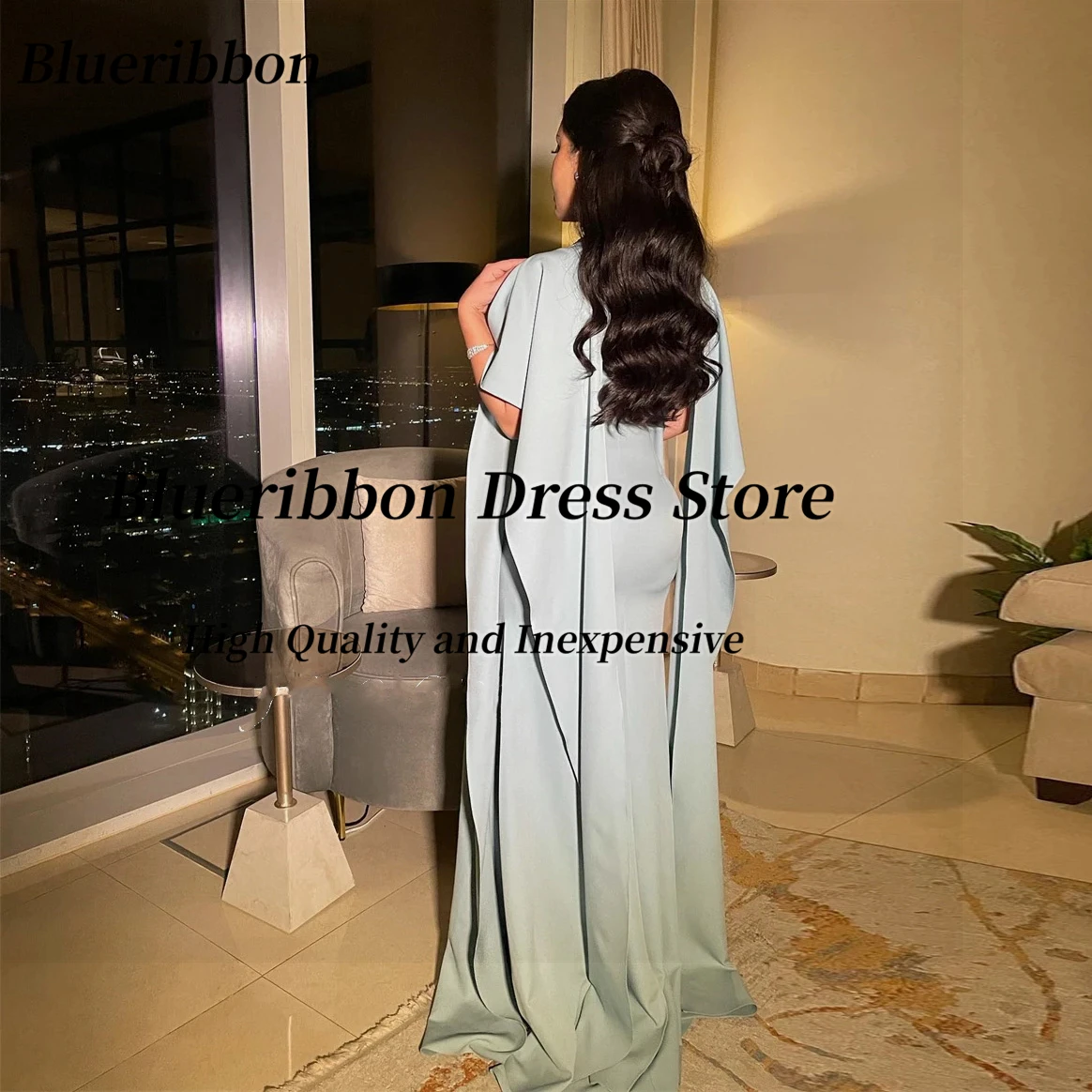 Blueribbon Saudi Arabia Evening Party Dresses Customized Tassels Beading Shawls Prom Dress Zipper Back Special Occasion Gowns