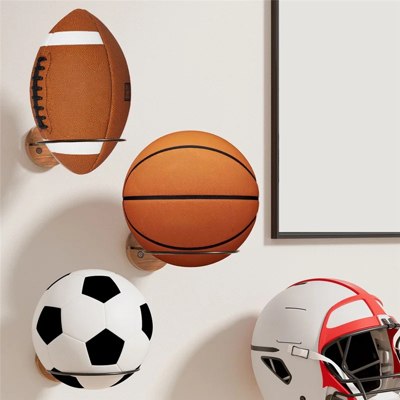 L71A 折りたたみ式バスケットボールホルダー壁掛け - バスケットボール、サッカー、バレーボール、フットボール、ラグビー用のボール収納2個