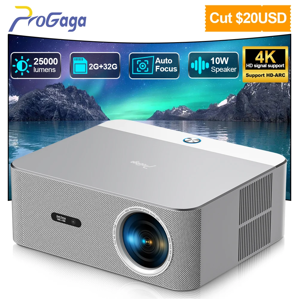 بروجا PG610W 1080P جهاز عرض أصلي 4k أندرويد واي فاي 25000 لومن 32G جهاز عرض محمول PG610 مسرح منزلي فيديو خارجي متعاطي المخدرات بروجكتر 4k عالي الوضوح المنزل الذكي تلفزيون محمول مسرح منزلي أجهزة الألعاب المحمولة أجهزة أ