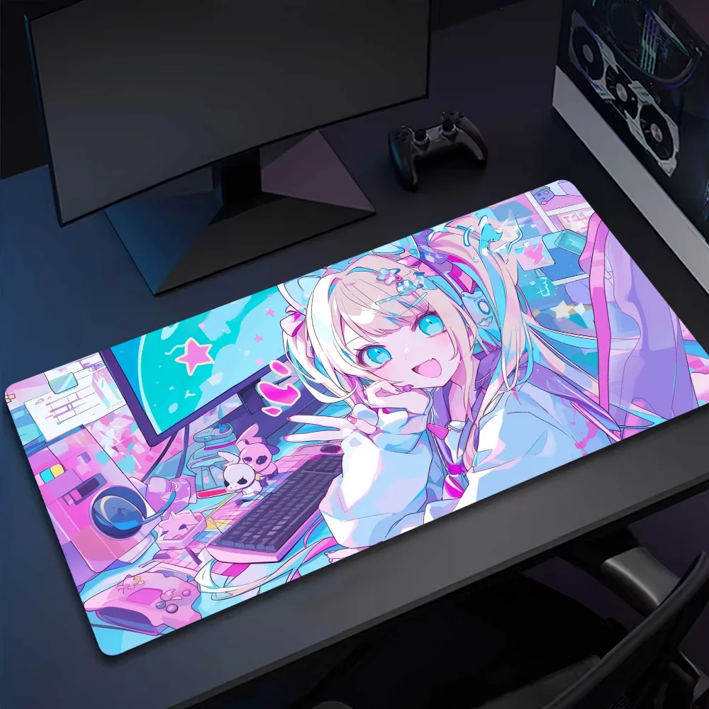 XXL Pink Twin-tail Yandere Idol Anime Girl Gaming Mouse Pad Non-Slip Rubber Stitched Desk Mat for PC Laptop Office Gift