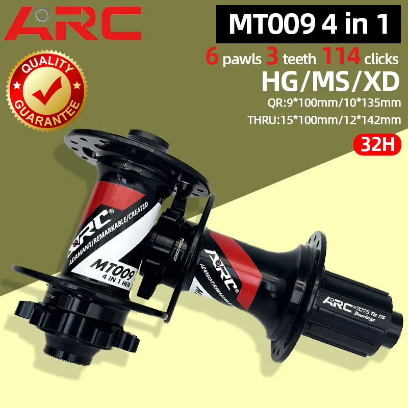 ARC MT009 Bicycle Hub 4 Bearing MTB Mountain Bike Hub Front Rear QR Thru Freehub 32 Holes Disc Brake Cube 8 9 10 11 12 Speed