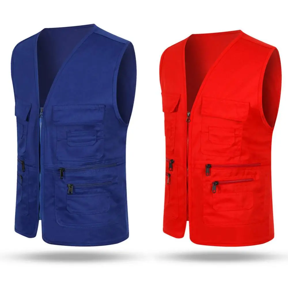 

Solid Color Vest Jacket Unisex Multi-Pocket Waistcoat Work Fishing Photography Vest Jacket