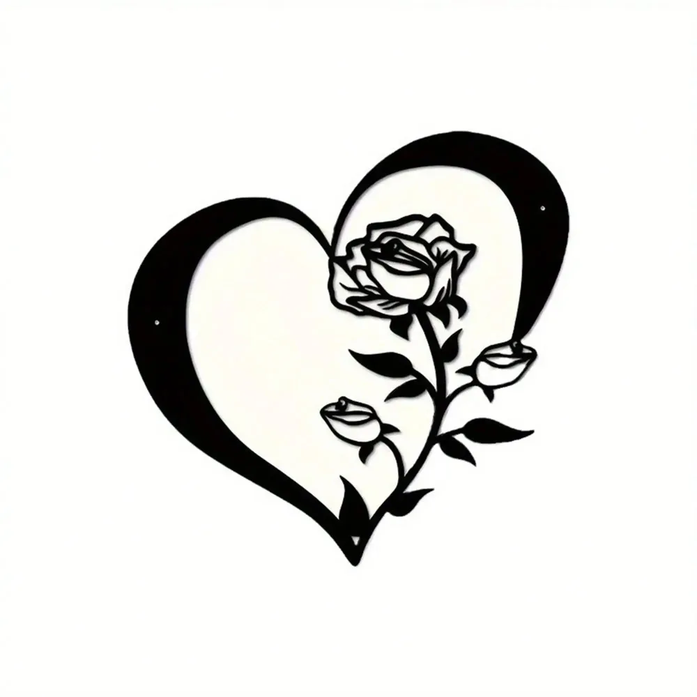 Schwarze Metall Wandkunst Herz & Rosen im modernen Stil, rustikale Vintage Deko für Zuhause, ideales Geschenk zum Valentinstag