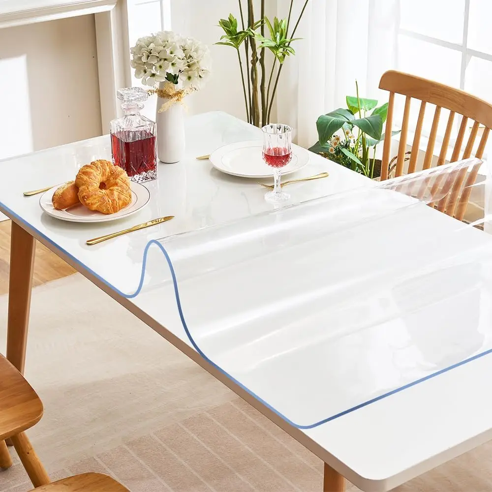 New PVC Transparent Tablecloth Soft Glass Table Mat Heat-resistant Waterproof Table Cover Pad Kitchen Oil-Proof Table Mat