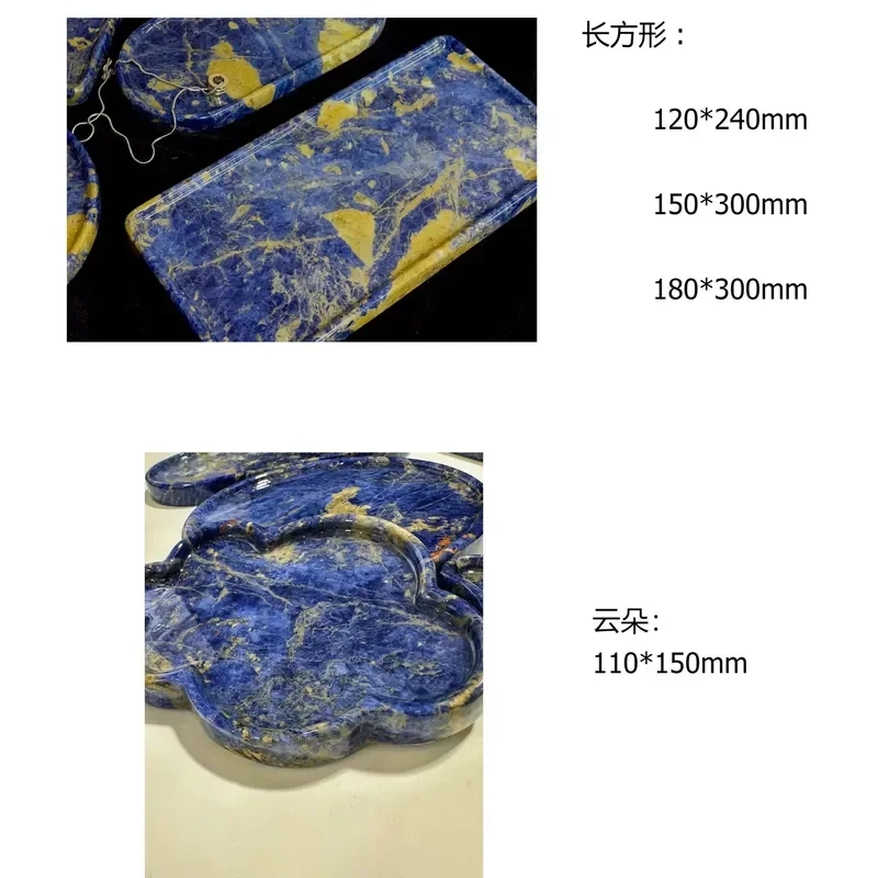 Modern Blue Natural Marble Serving Tray Custom Shape Durable Stone Platter for Villa Home Decor Jewelry Display High Quality