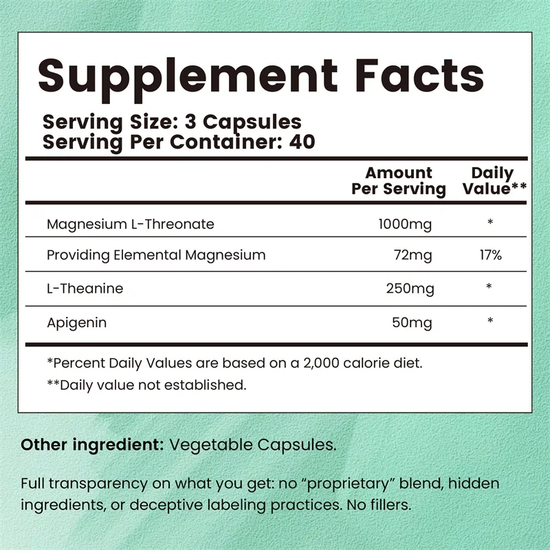 마그네슘 L-테레노산 복합체 - 높은 흡수율, 뇌 기억력 및 인지 보충 지원, 스트레스 완화