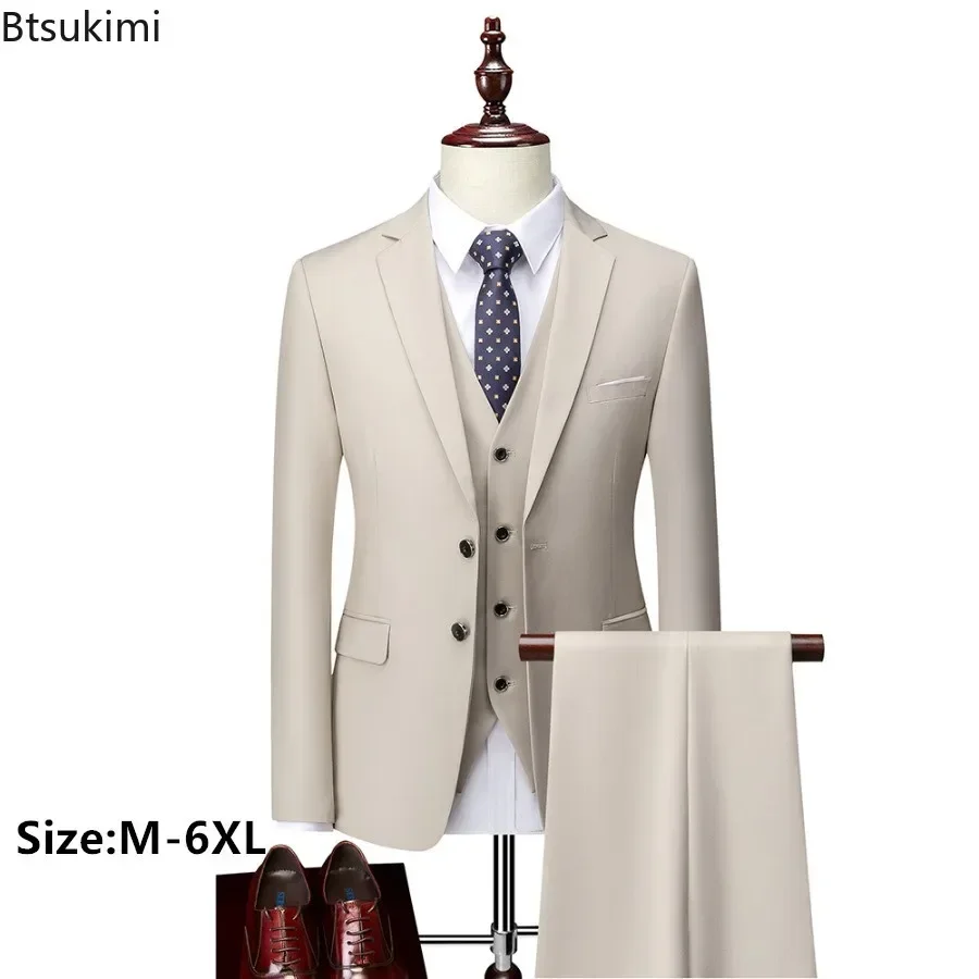 

New Men Suit 2025 High Quality Casual Business Suit Two-piece Men Solid Slim Banquet Wedding Blazers Sets Multi-color Large Size