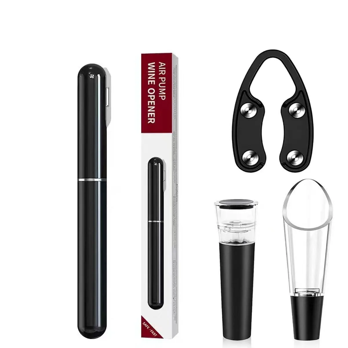1Pc Black Stainless Steel wine air Pressure corkscrew Cork Remover Pump Bottle Opener Safety Portable