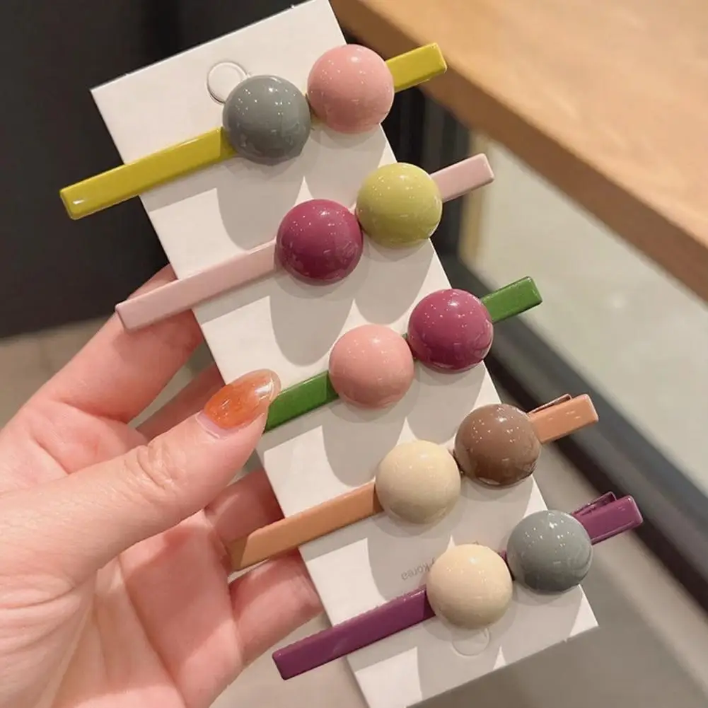 

5Pcs Girl Hairpin Macaron Color Beads Decor Smooth Texture Non-Slip Hair Clip Side Bang Hair Pin Styling Tool Hair Accessories