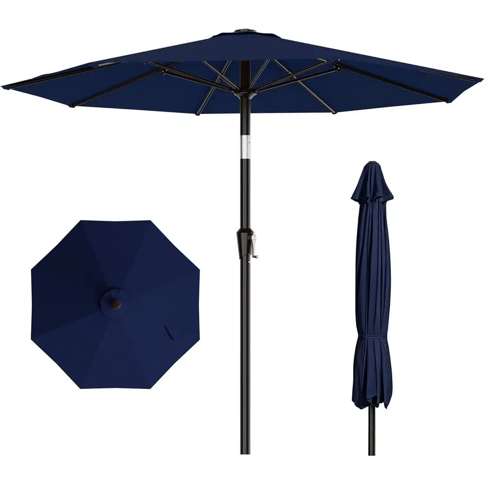 

10-Foot Push Button & Crank Patio Umbrella with 8 Fiberglass Ribs - Ideal for Outdoor, Garden, and Pool Use in Navy