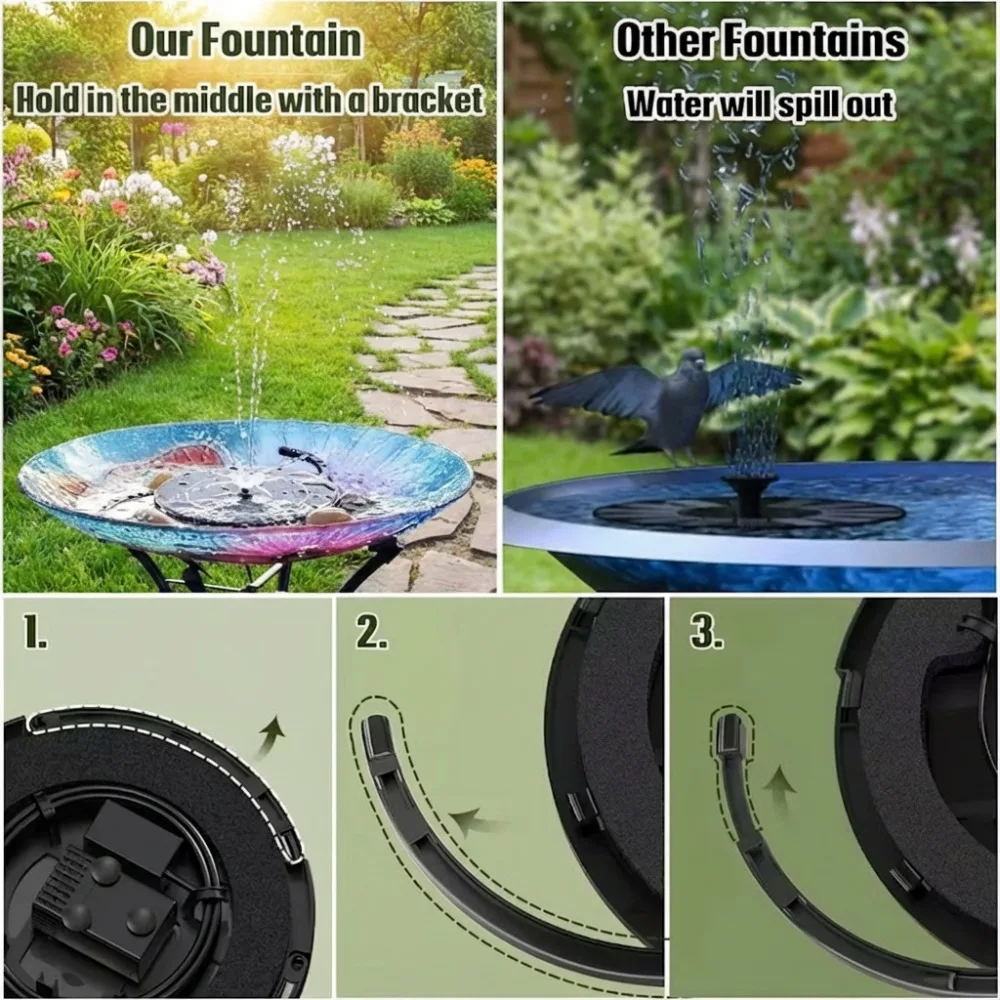 Solar Fountain Pump,DIY Water Fountain Kit,with Multiple Nozzles 9.8ft Cord&3 Bracket Stable Floating,DIY Garden Pond Bird Bath view 3