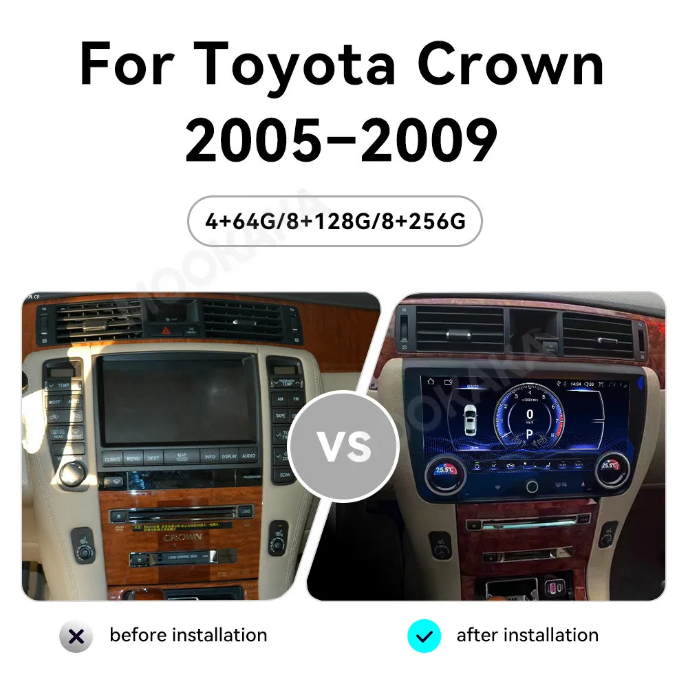 12 Inch For Toyota Crown 2005-2009 Car radio Android 13.0 GPS Autoradio with screen Multimedia Player Head Unit Auto Carplay BT