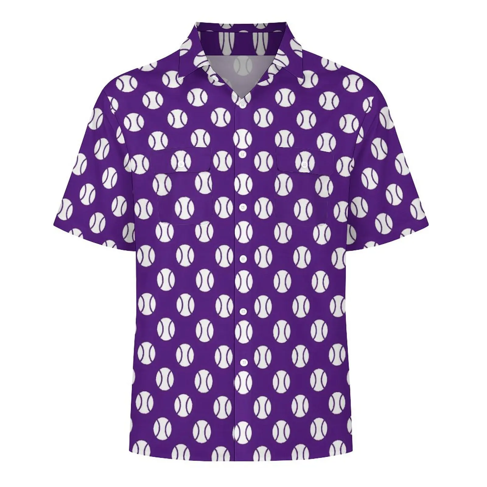 Camisa de férias estampada bola para homens, Cute Purple Tennis Hawaiian Casual Camisas, Blusas Novidade, Manga Curta Y2K Moda Roupas Personalizadas