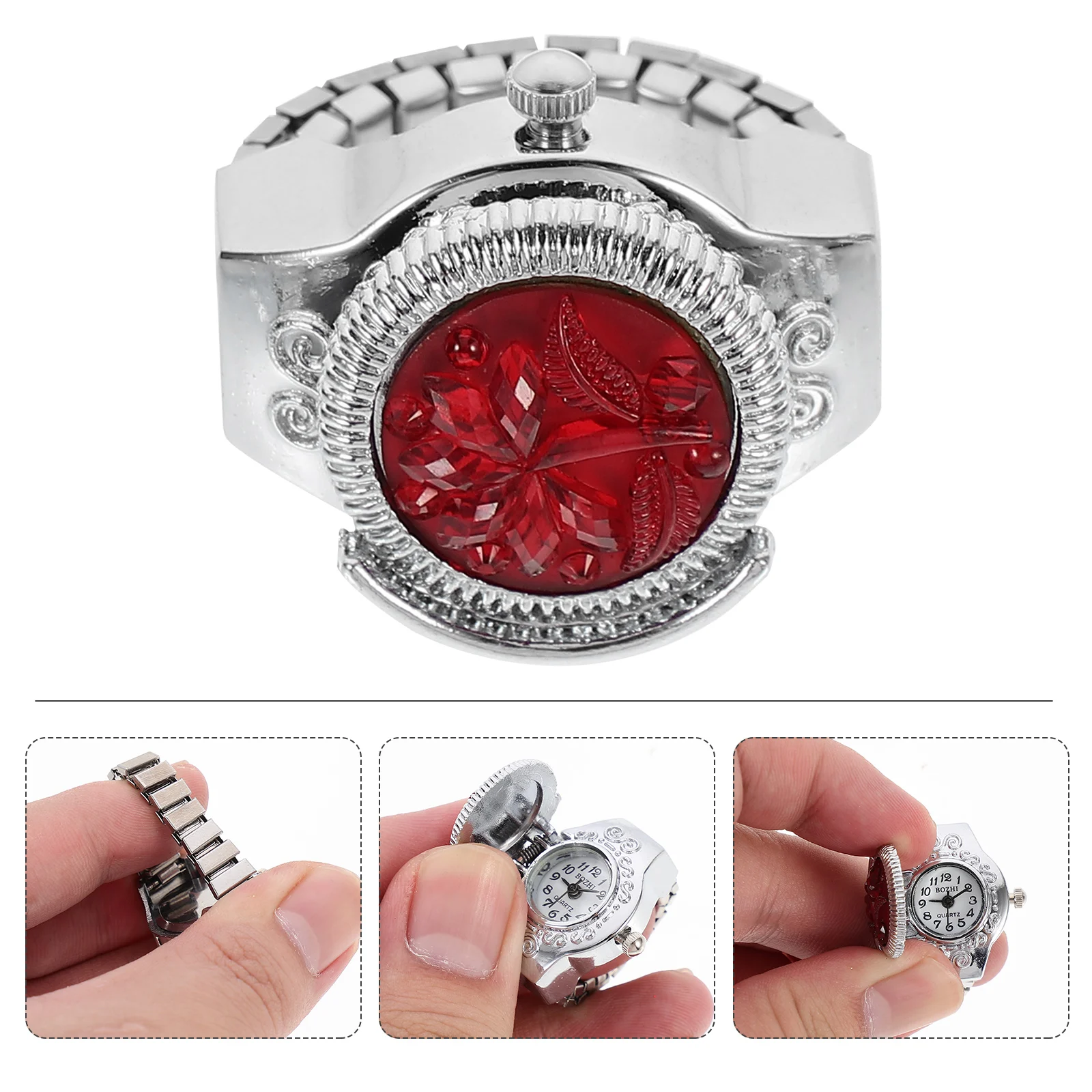 

1pc Finger Quartz Watches Fashion Ring Designed For Women Chic Decorative Mini Unique Jewelry Ring Shaped Watch Mild Zinc Alloy