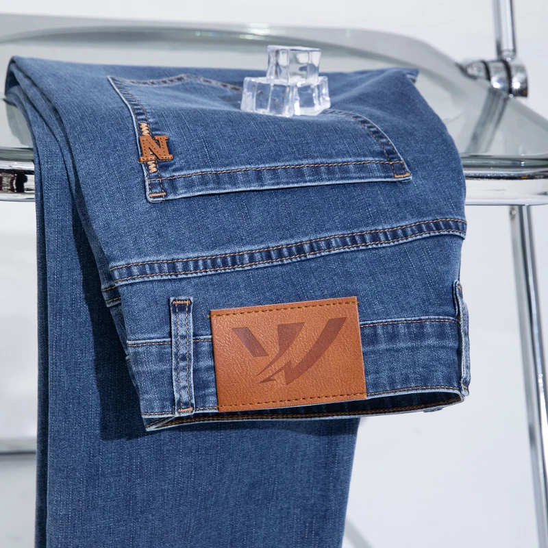 2026 Light Blue Jeans Youthful Vitality Cloth Cotton Stretch Men Regular fit  Straight Trousers Midweight Casual Pants
