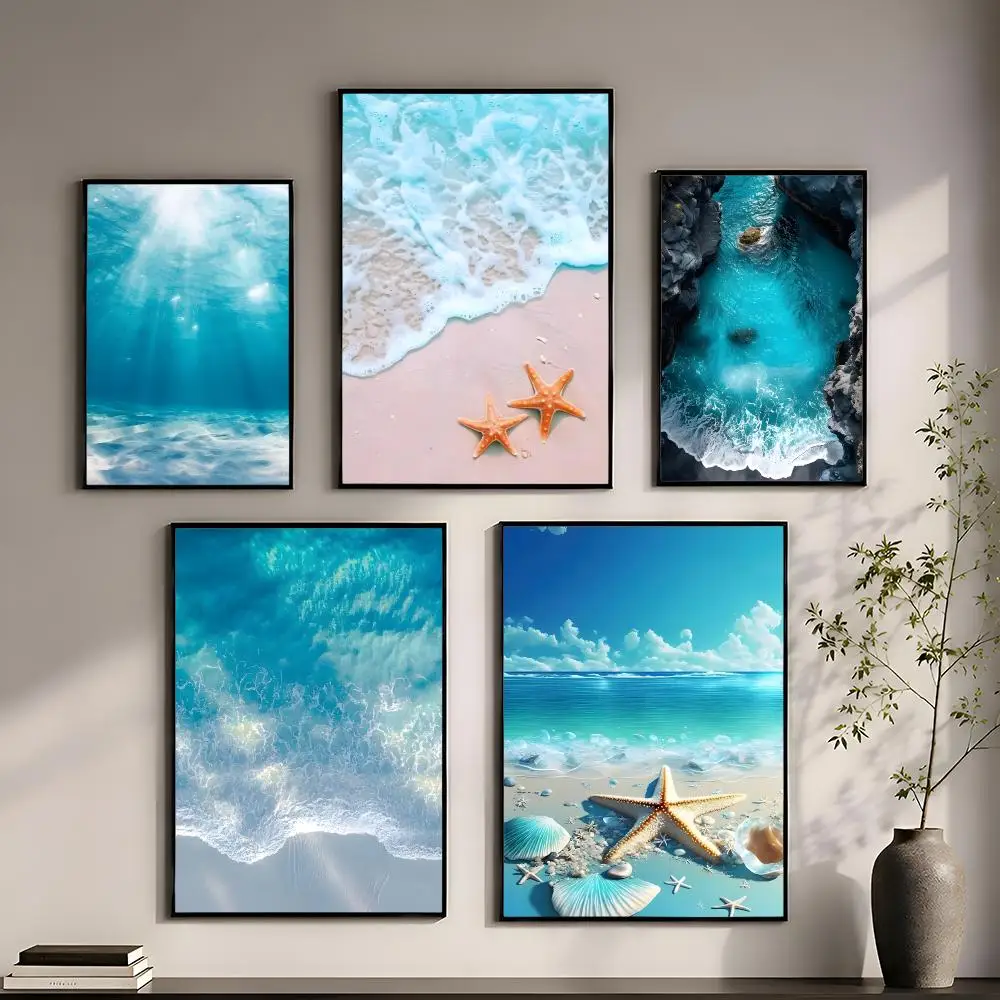 Beach Ocean Wave Poster Perfect Sticker Self Adhesive for Office Home Theater Wall Art Decor Fancy Gift