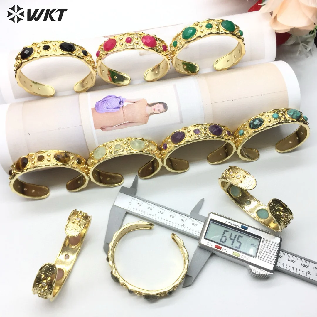 WT-B663 New Colorful And Classic Design Natural Gemstone With 18k Gold Plated Cuff Bangle Jewelry Decorated For Friends Gift