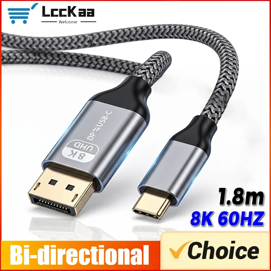 Type-C To DisplayPort 1.4 Cable Bidirectional 1.8m 8K@60Hz DP To Type-c Adapter for Gaming PC Laptop Monitor Macbook Pro IPad