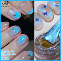 BORN PRETTY 10ml Auroras Blue Cat Magnetic Gel Nail Polish Shining Glimmer Fairy Crystal Magnetic Gel Polish for Summer Nail DIY