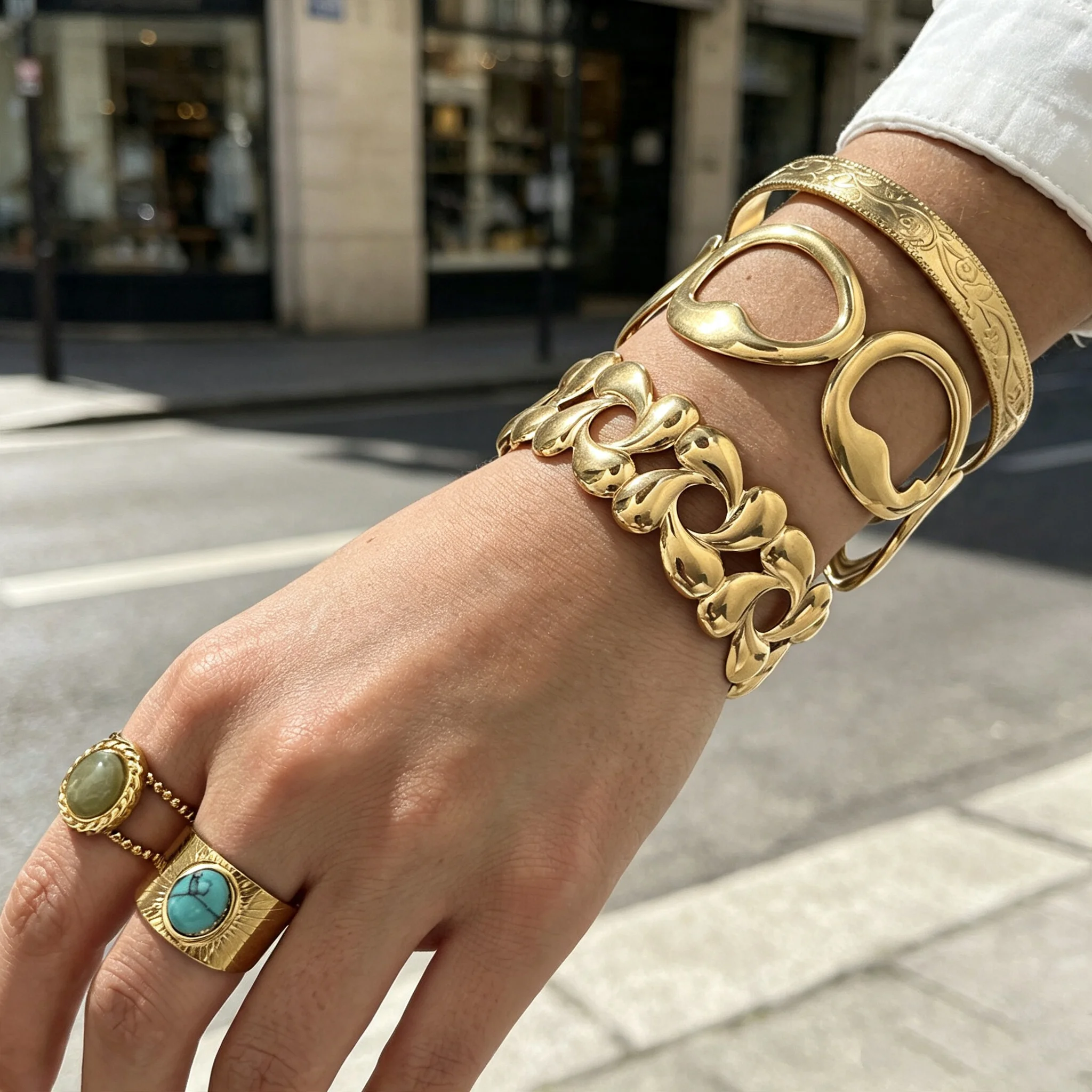 Bracelet ouvert en acier inoxydable avec motif floral et goutte d'eau pour femme, design irrégulier simple, bijou tendance, cadeau