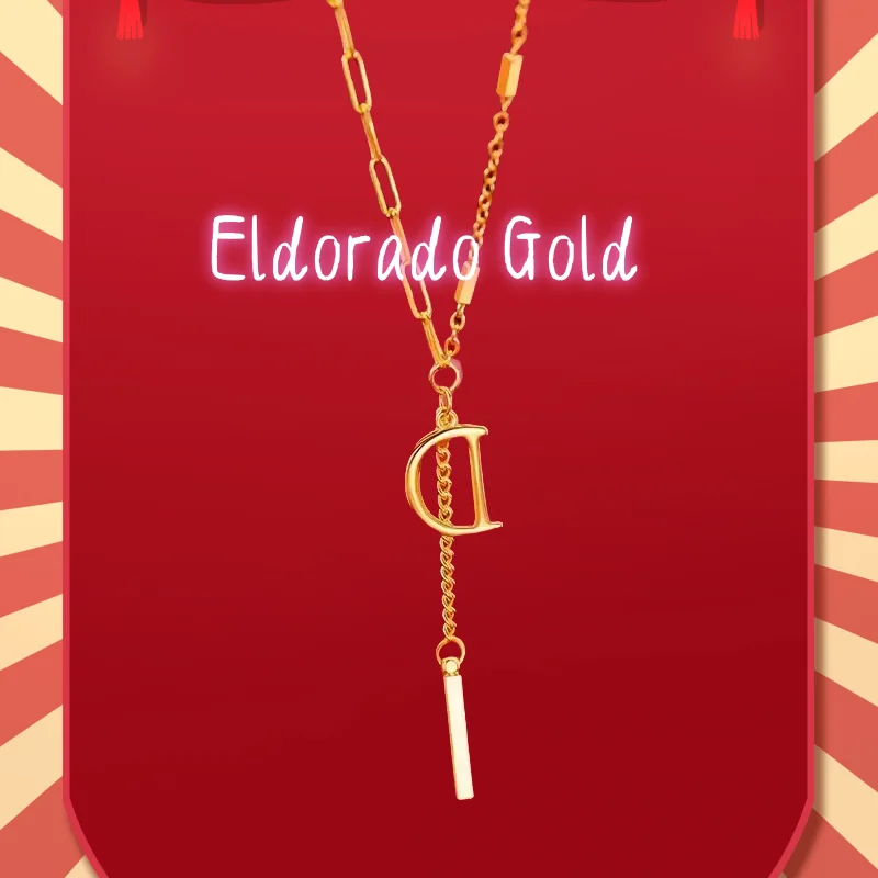 

2025 9999 real gold 24K yellow gold Letter Necklace Women's High-end Light Luxury New English Letter Clavicle Chain